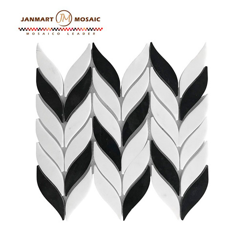 White Black Leaf Shaped Mosaic Tiles