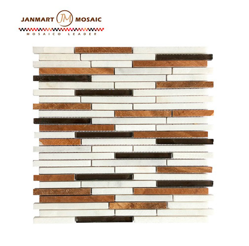 Random Strip White Yellow Brown Natural Marble Mosaic Tile