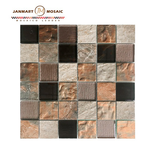 Crystal Gold Brown Glass Mix Stone Bathroom Wall Mosaic