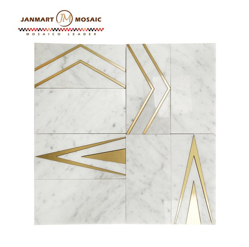 Inlay Brass Calacatta White Marble Stone