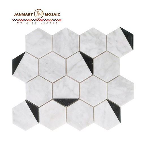 Polished Glossy White Marble Hexagon Mosaic Tiles
