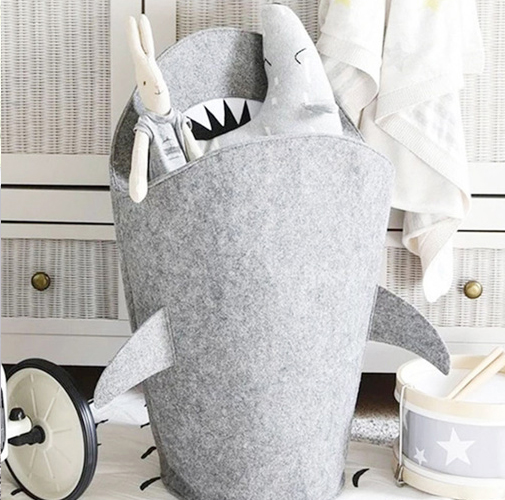 Kids Cartoon Folding Shark Shaped Laundry Hamper Toy Basket Storage Bucket