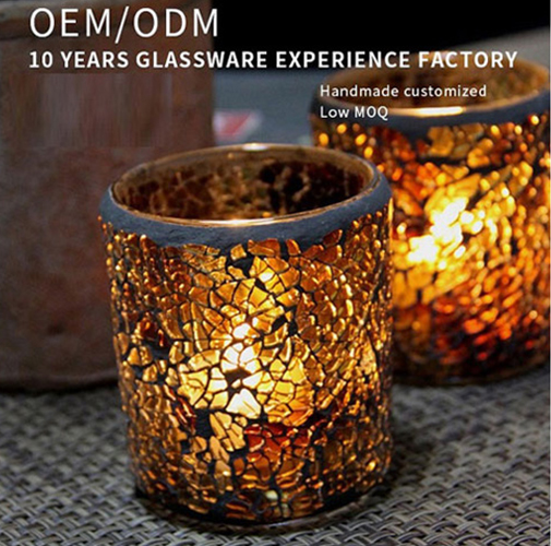 Amber Mosaic Glass Candle Holder