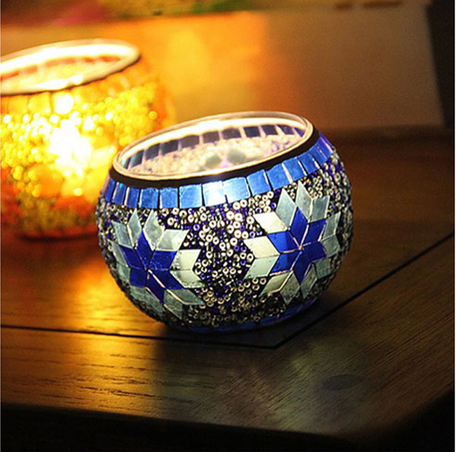 Snowflake Mosaic Glass Candle Holder