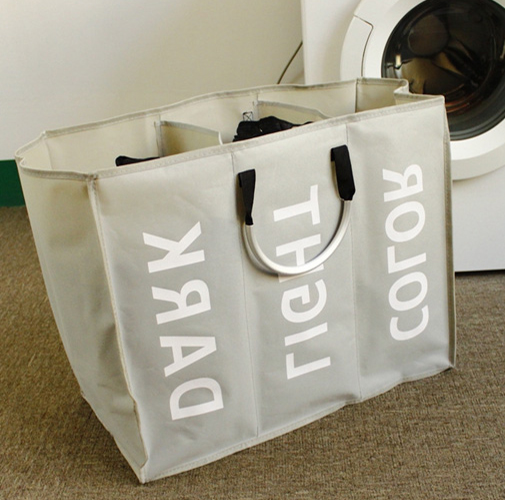 Large Foldable Three Oxford Grid Aluminum Handles Laundry Basket
