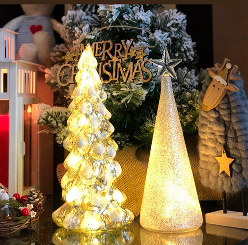 Glass Glowing Christmas Tree + Candle Holders