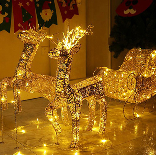 3D Christmas LED Decor Reindeer And Santa's Sleigh Lights