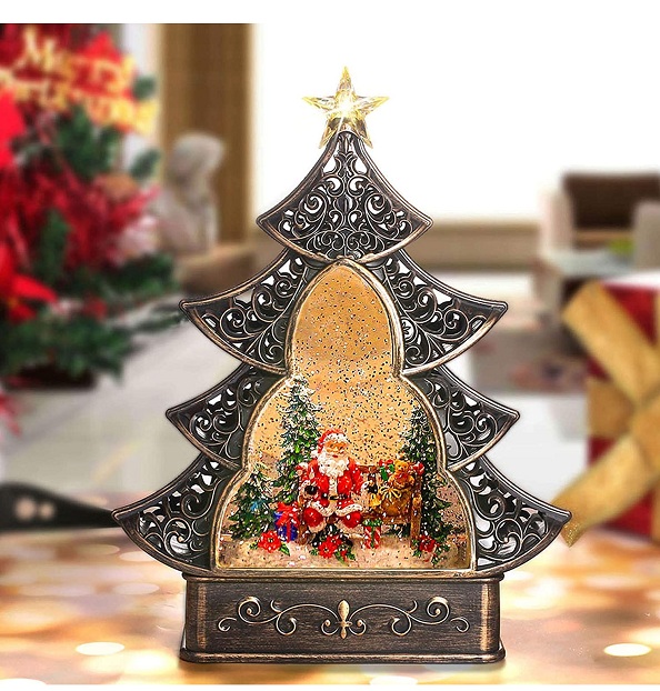 lighted christmas tree snow globe
