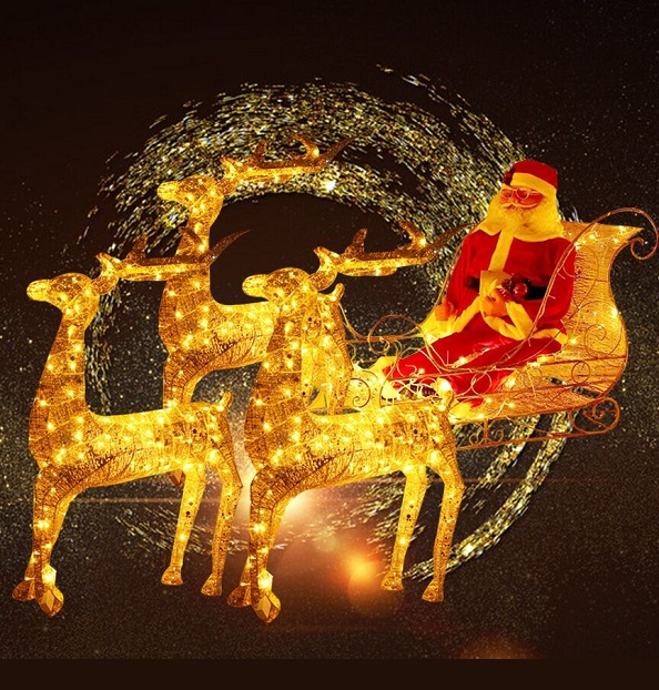santa sleigh and reindeer indoor decoration