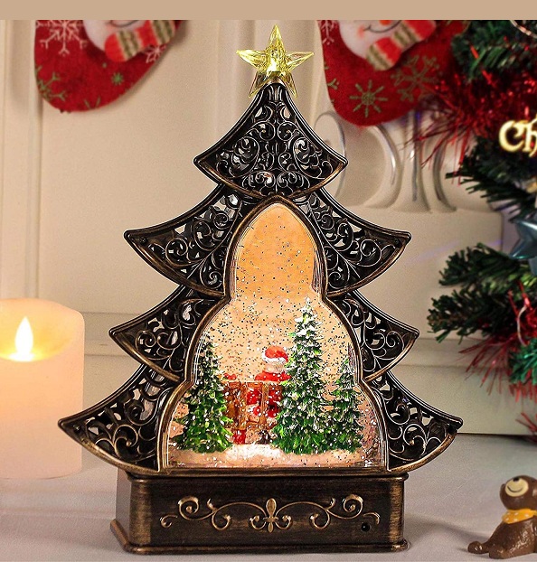 christmas tree lighted snow globe
